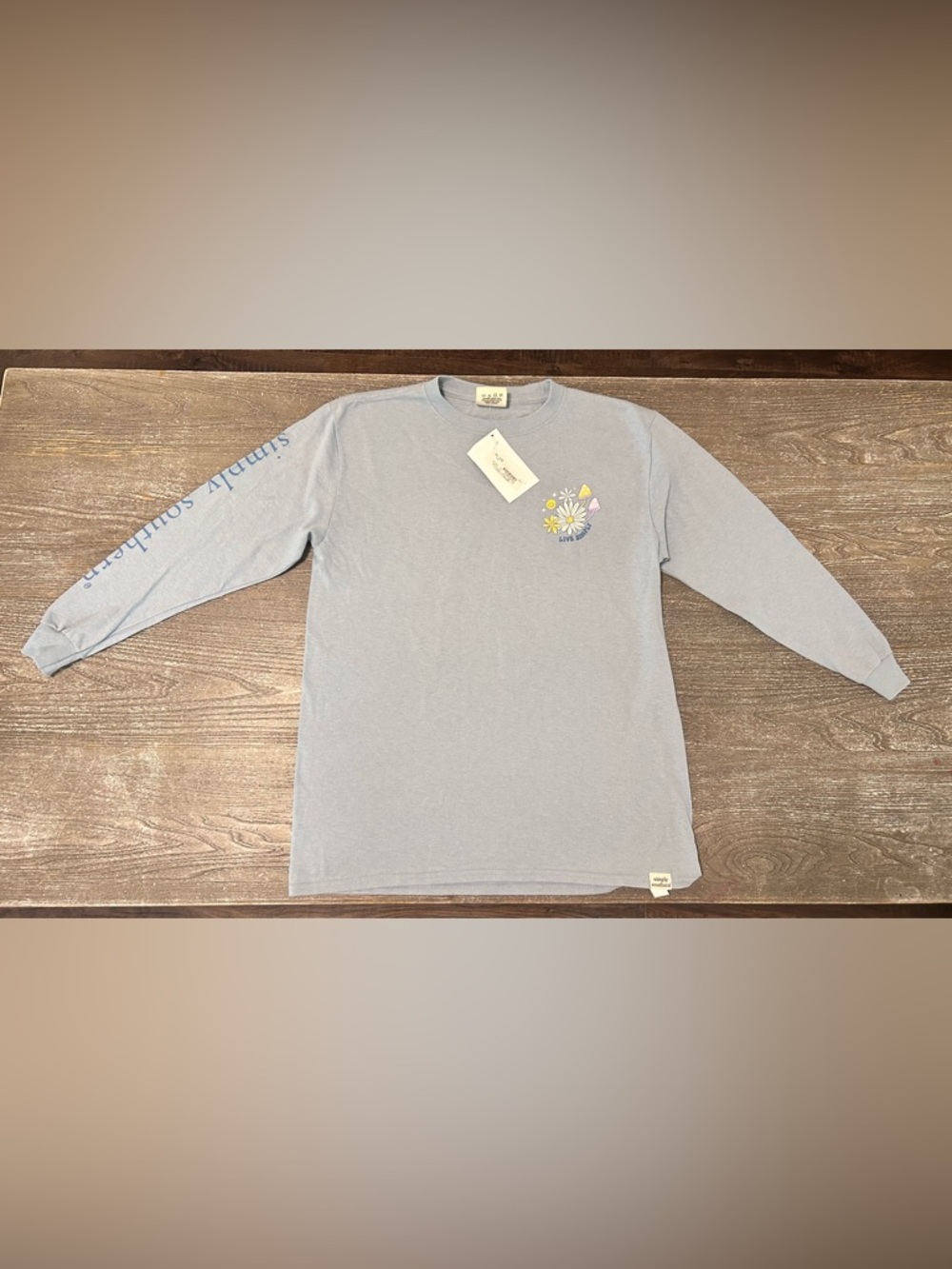 NWT Simply southern youth medium Light Blue Long Sleeve Tee with Floral Graphic - Picture 2 of 3